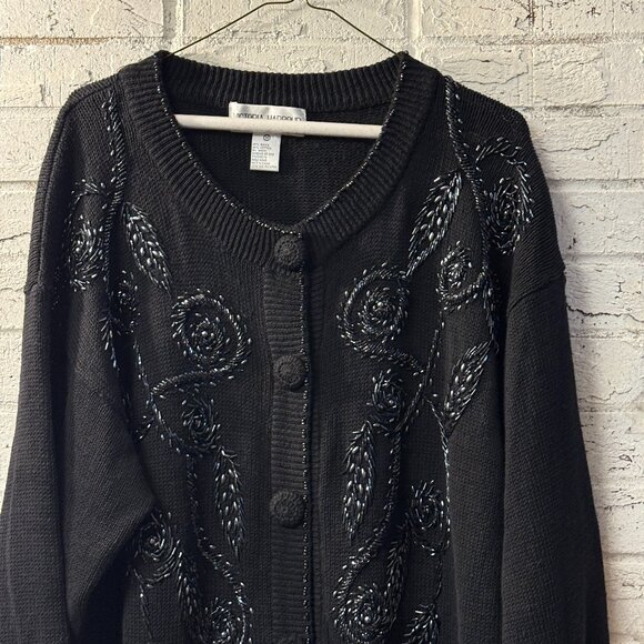 Victoria Harbour Vintage Black Beaded Cardigan Sweater Women’s Medium - Picture 1 of 9